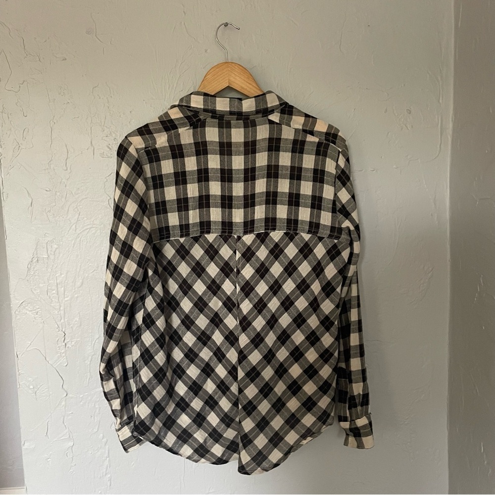 Free People Black White Checkered Gauzy Flannel Button up Top with Cutouts XS - Picture 6 of 6